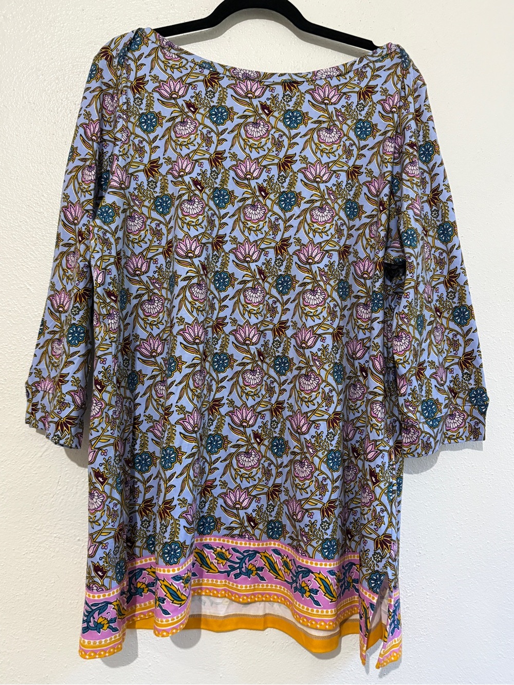 Kim Rogers Floral Boatneck Tunic Top - Light Blue/Pink. 100% cotton. Sz 1X.